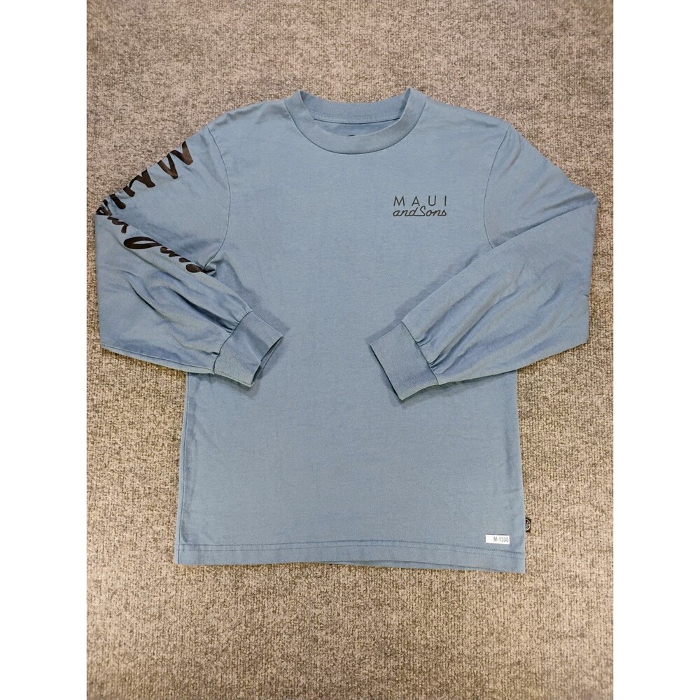 Maui and Sons Mens Small Blue Long Sleeve Graphic T Shirt Surf Skate Logo Tee